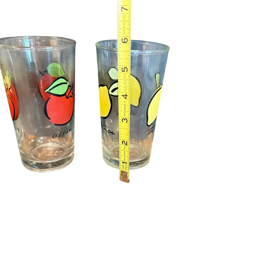 Vintage Firna Indonesia Fruit Tumbler Glasses Set of 3‎ Apple Lemon Orange 12 oz